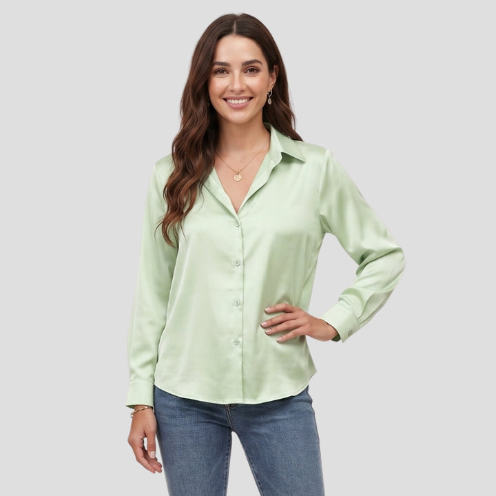 Women Elegant Button Up Blouse Long Sleeve