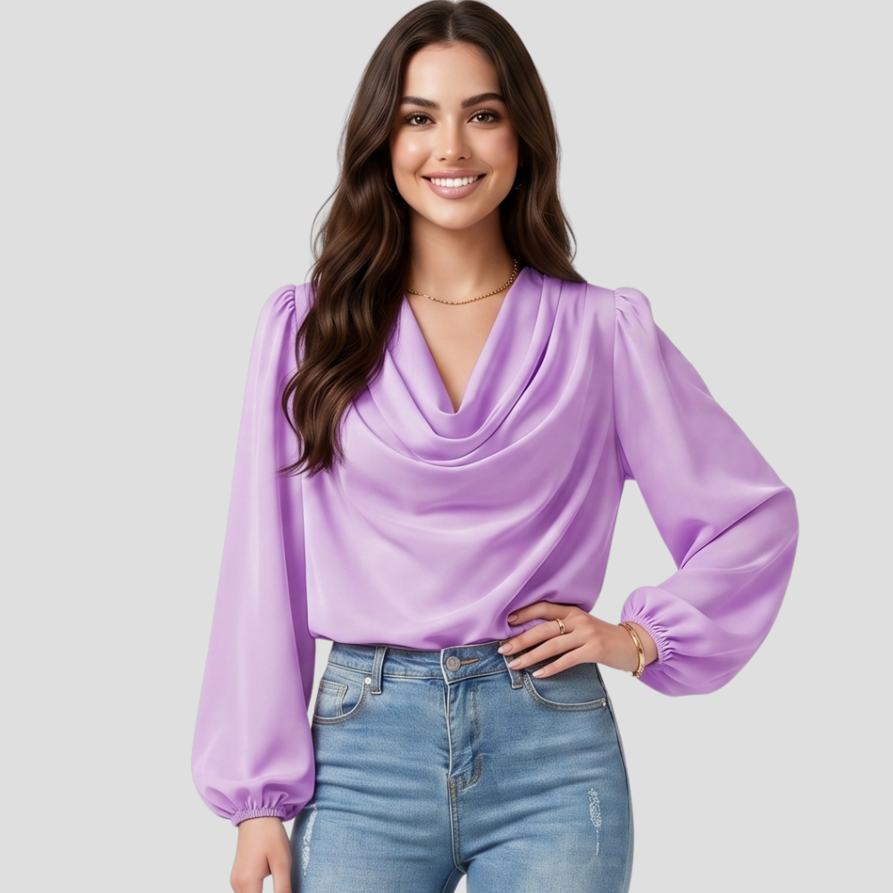 Women Elegant V Neck Blouse Stylish Long Sleeve