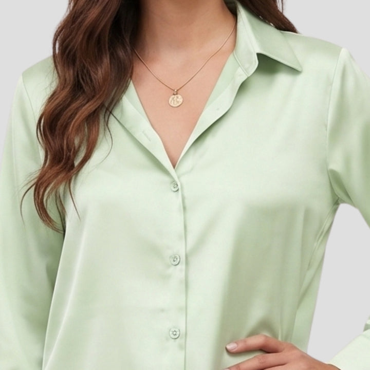 Women Elegant Button Up Blouse Long Sleeve