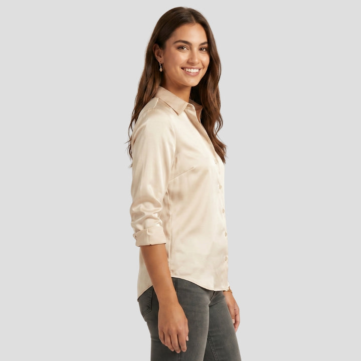 Women Elegant Button Up Blouse Long Sleeve