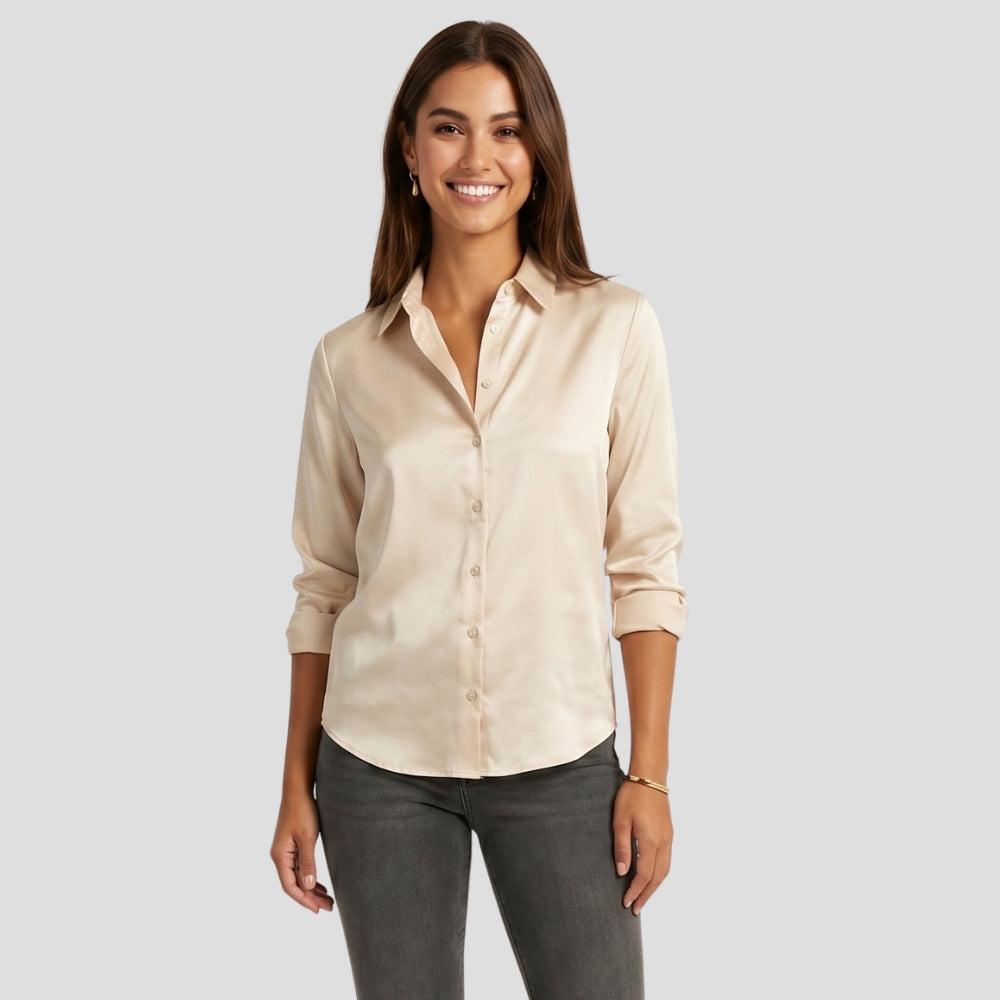 Women Elegant Button Up Blouse Long Sleeve
