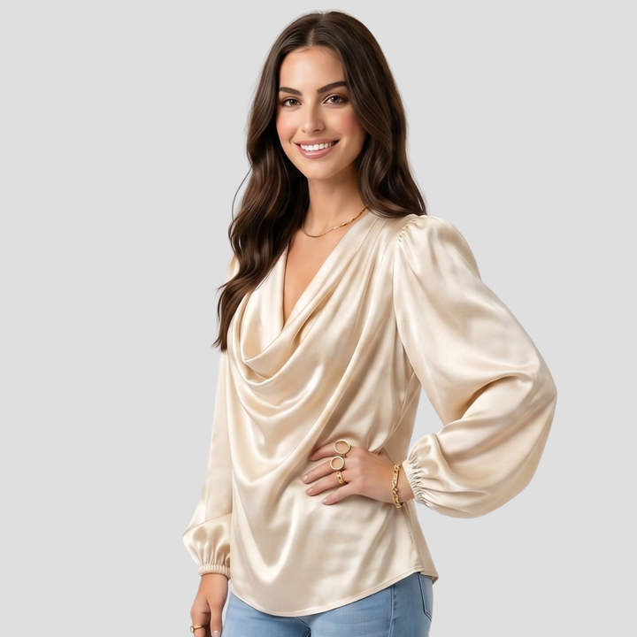 Women Elegant V Neck Blouse Stylish Long Sleeve
