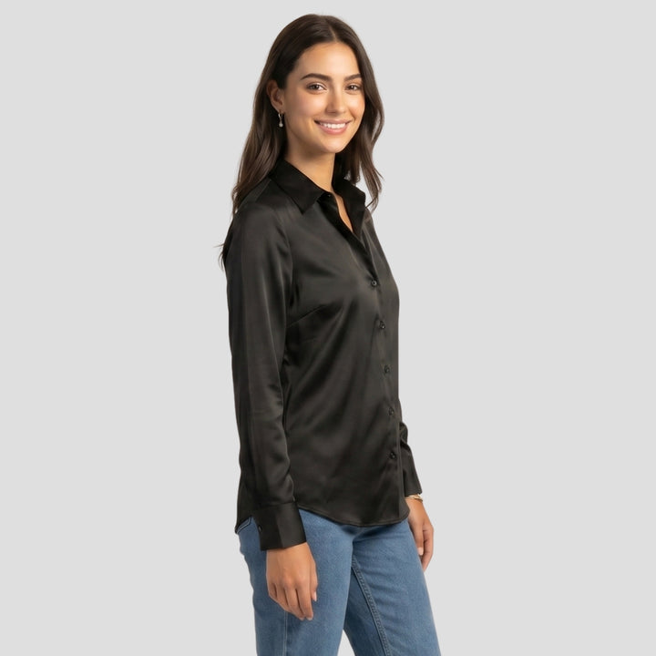 Women Elegant Button Up Blouse Long Sleeve