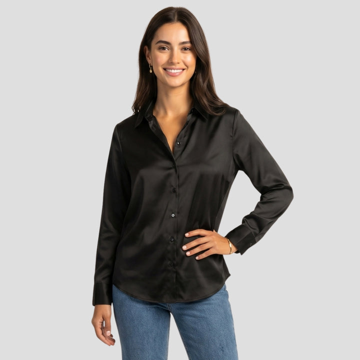 Women Elegant Button Up Blouse Long Sleeve