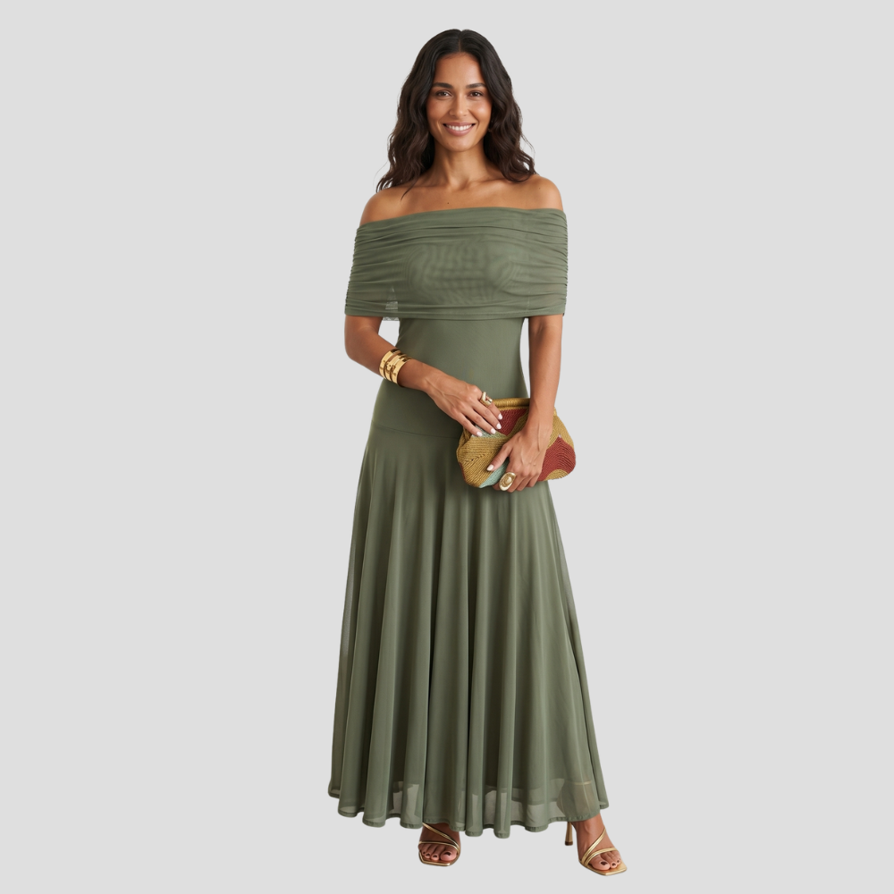 Women Elegant Off Shoulder Maxi Dress Summer Flowing Stylish
