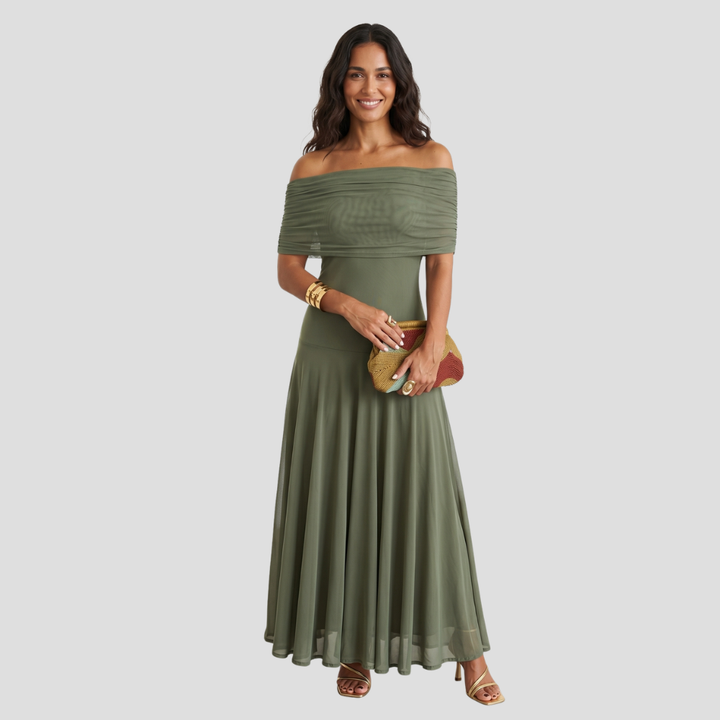 Women Elegant Off Shoulder Maxi Dress Summer Flowing Stylish