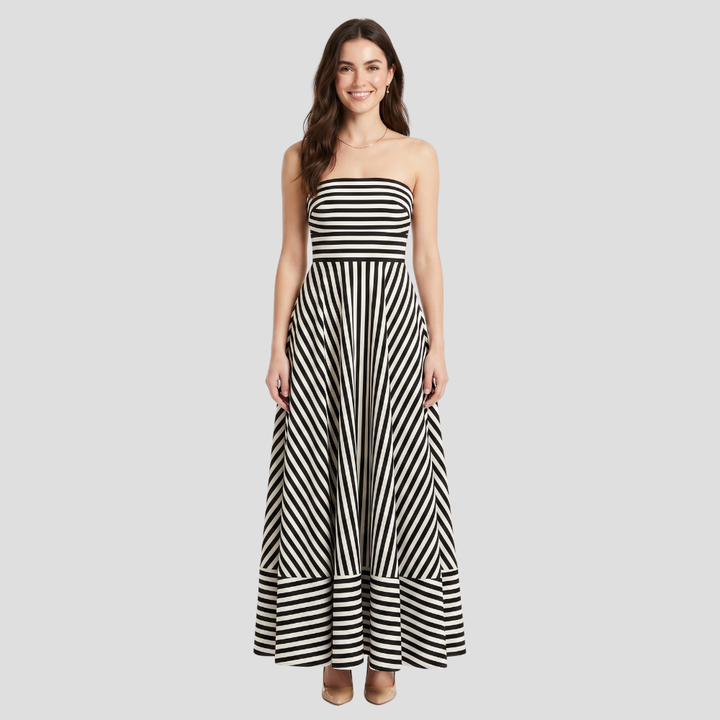 Women Elegant Strapless Maxi Dress Summer Flowing Stylish