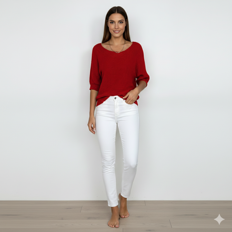 Aria | Loose Fit Boat Neck Knit Sweater for Women