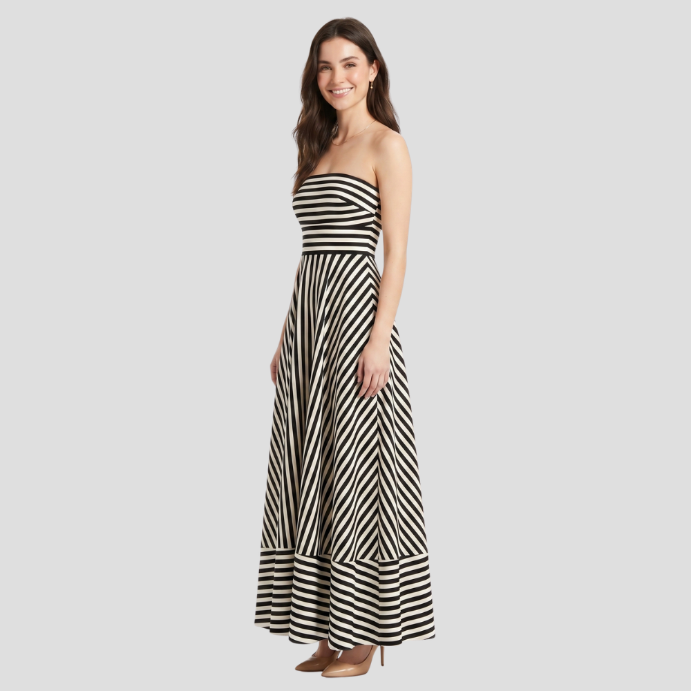 Women Elegant Strapless Maxi Dress Summer Flowing Stylish