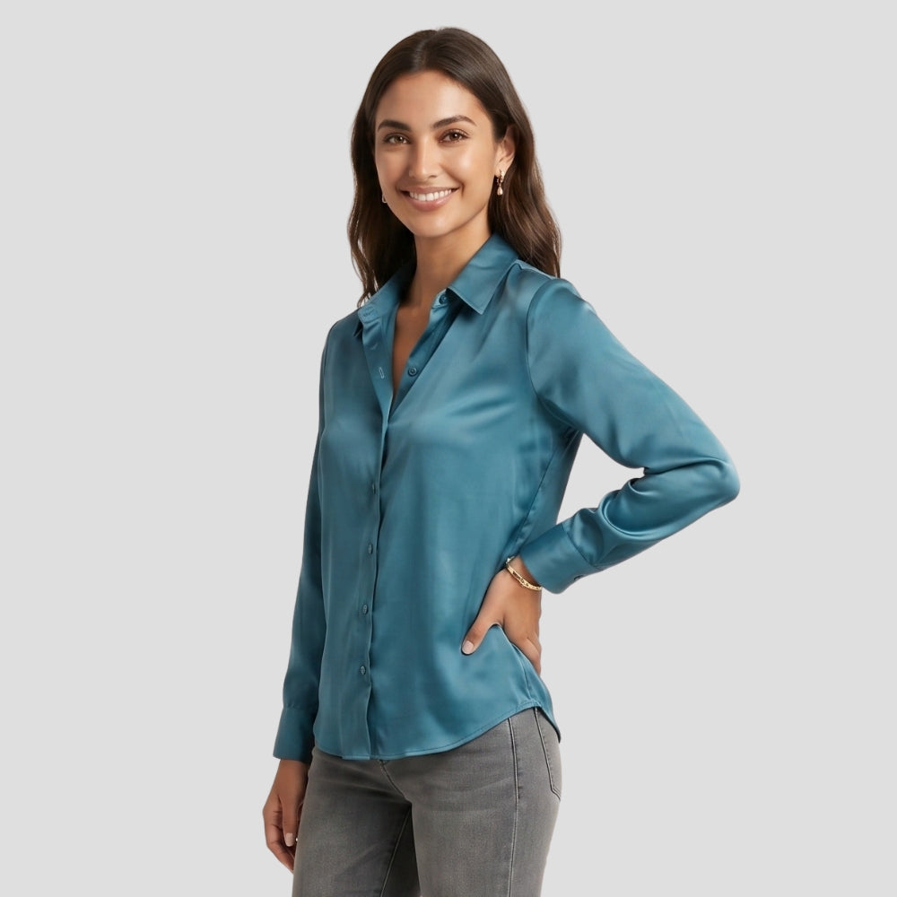 Women Elegant Button Up Blouse Long Sleeve