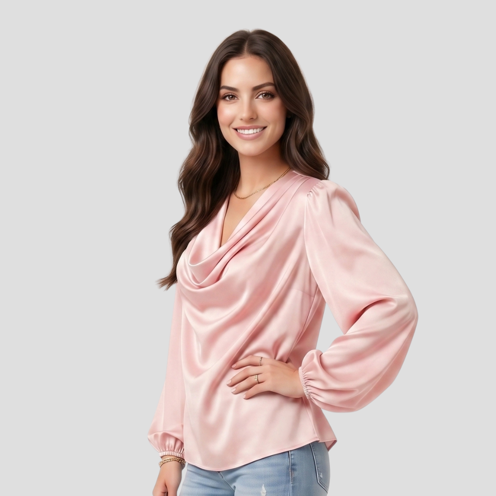 Women Elegant V Neck Blouse Stylish Long Sleeve