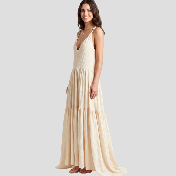 Women Elegant V Neck Maxi Dress Flowing