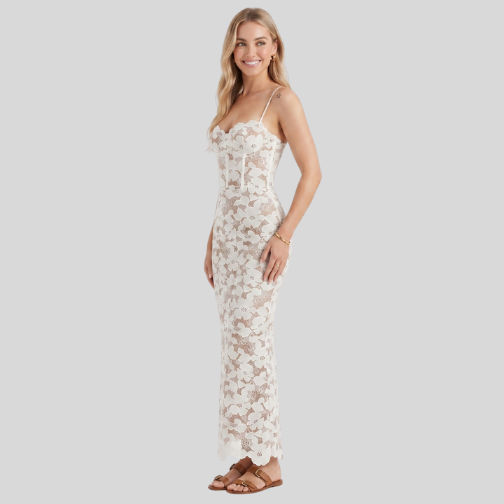 Women’s Elegant Lace Up Maxi Dress Flowing Silhouette Evening