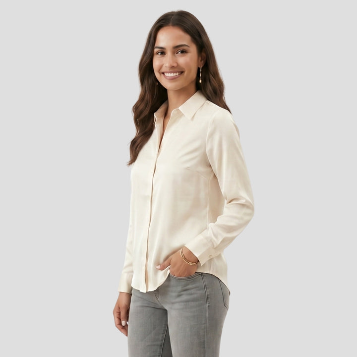 Women Elegant Button Up Blouse Long Sleeve