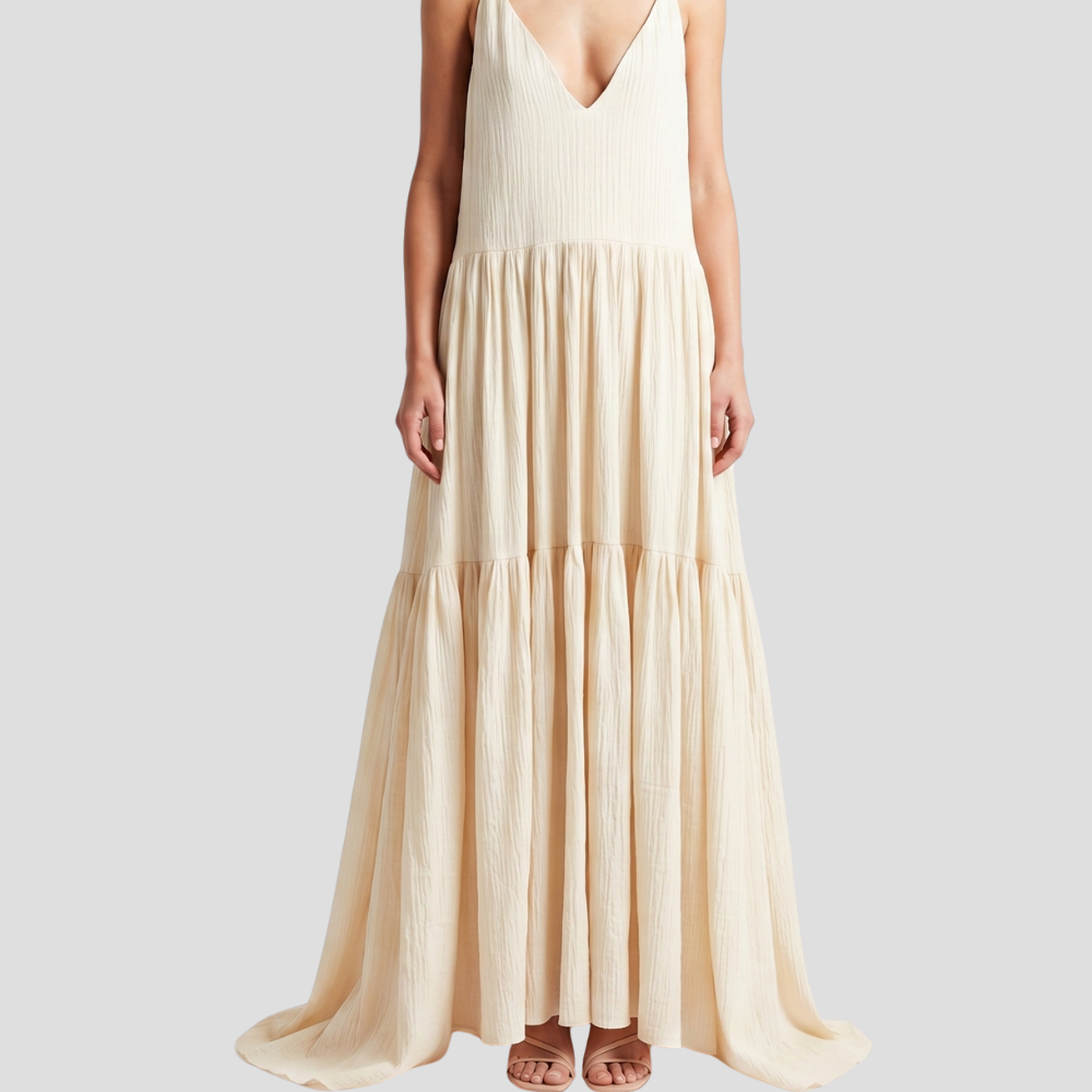 Women Elegant V Neck Maxi Dress Flowing