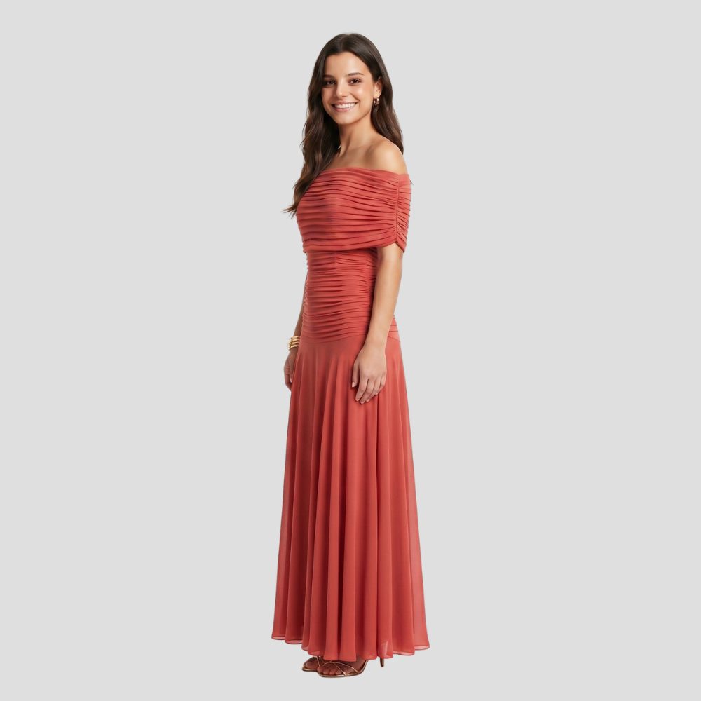 Women Elegant Off Shoulder Maxi Dress Summer Flowing Stylish