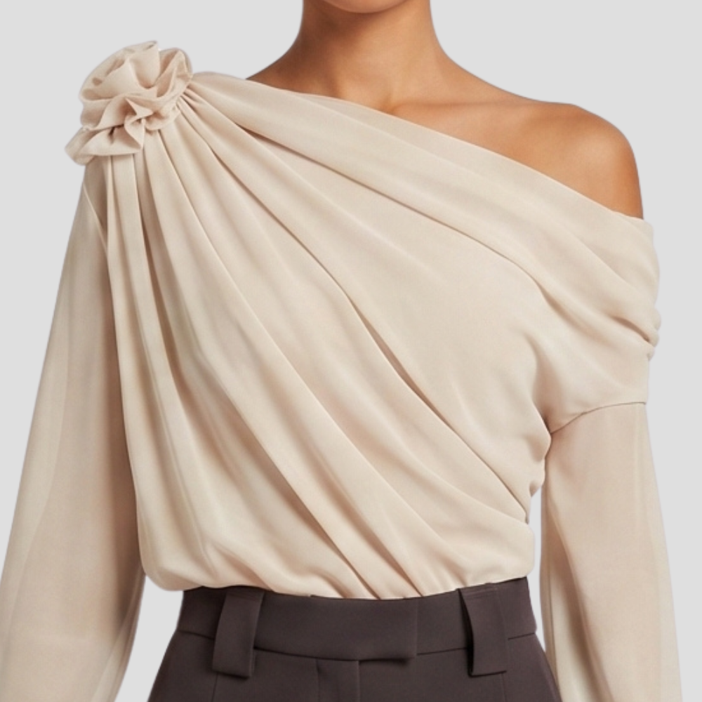 Women’s Elegant Asymmetrical T Shirt Floral Appliqué Stylish