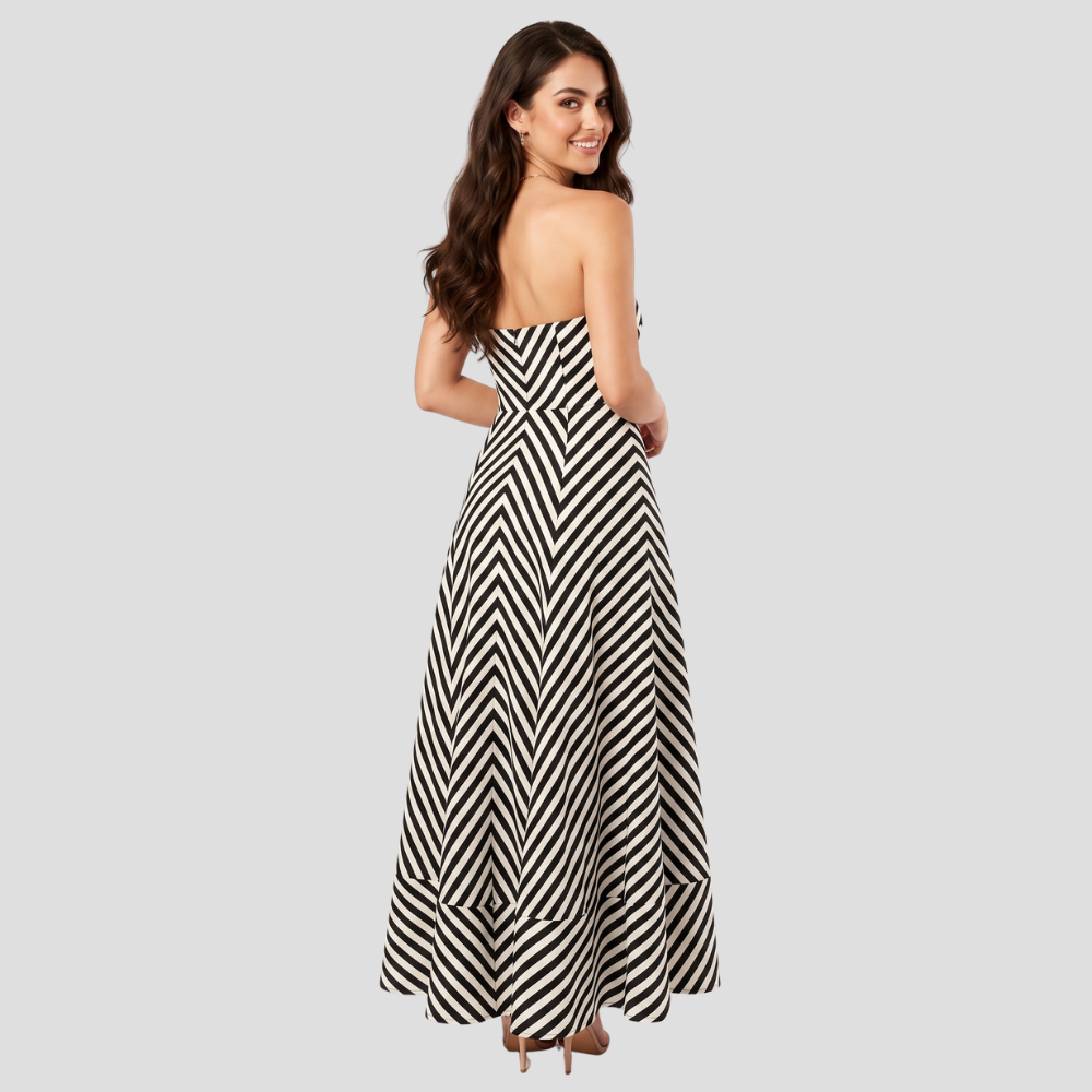 Women Elegant Strapless Maxi Dress Summer Flowing Stylish