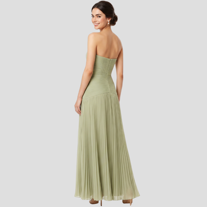 Women Elegant Strapless Maxi Dress Pleated Flowing