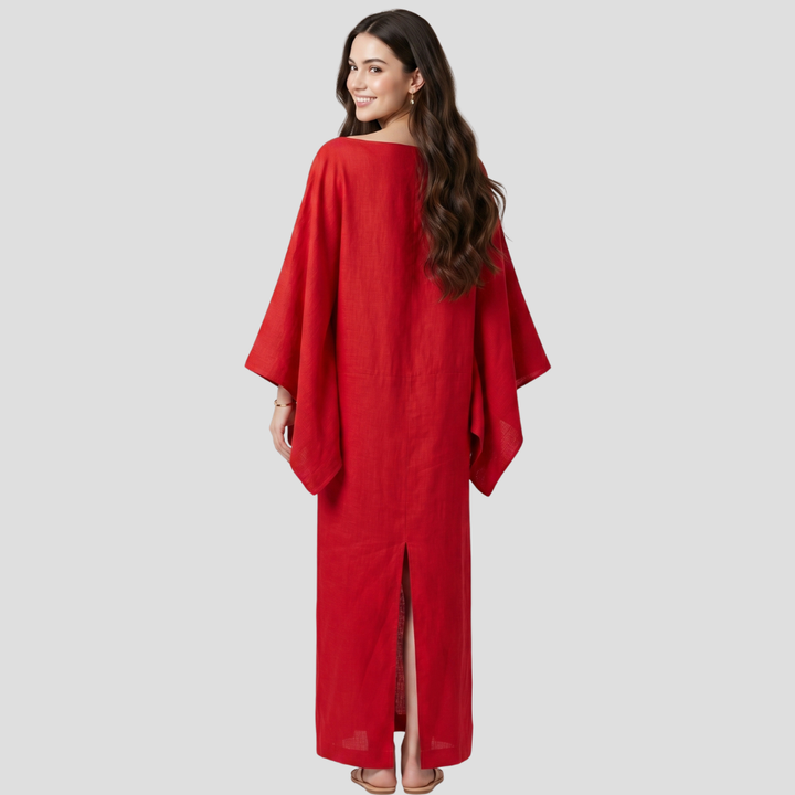 Women Elegant Midi Dress Kimono Sleeve Stylish