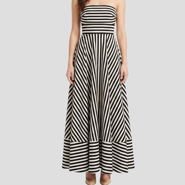 Women Elegant Strapless Maxi Dress Summer Flowing Stylish