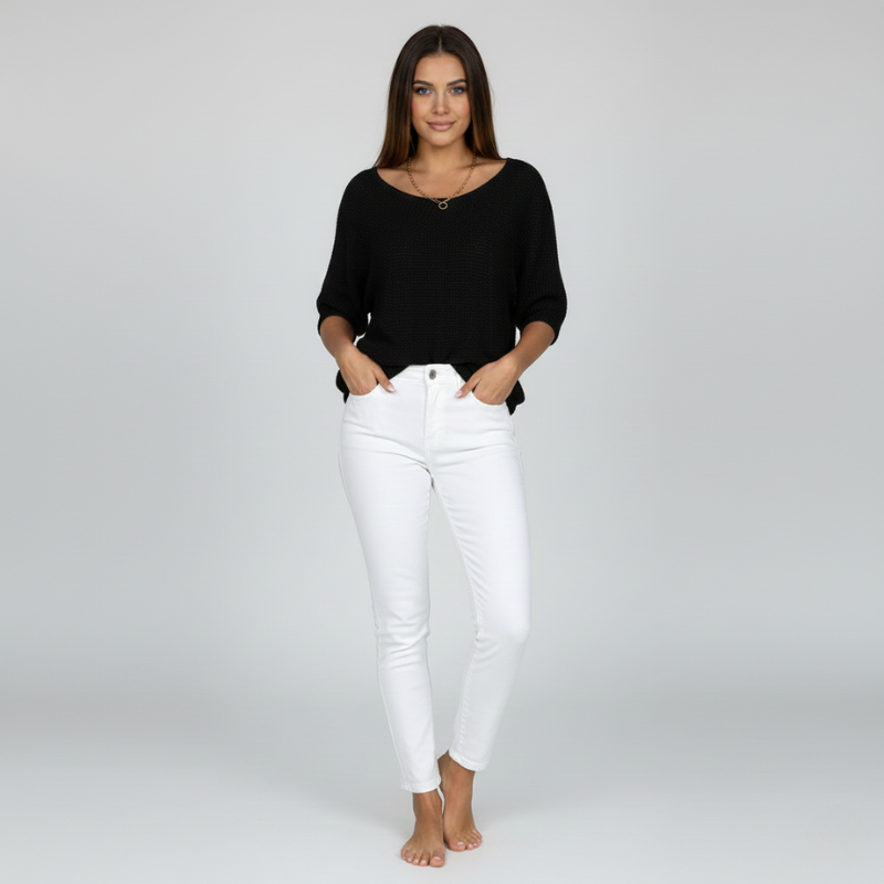 Aria | Loose Fit Boat Neck Knit Sweater for Women