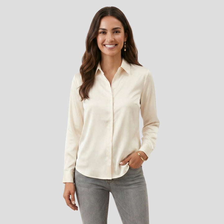 Women Elegant Button Up Blouse Long Sleeve