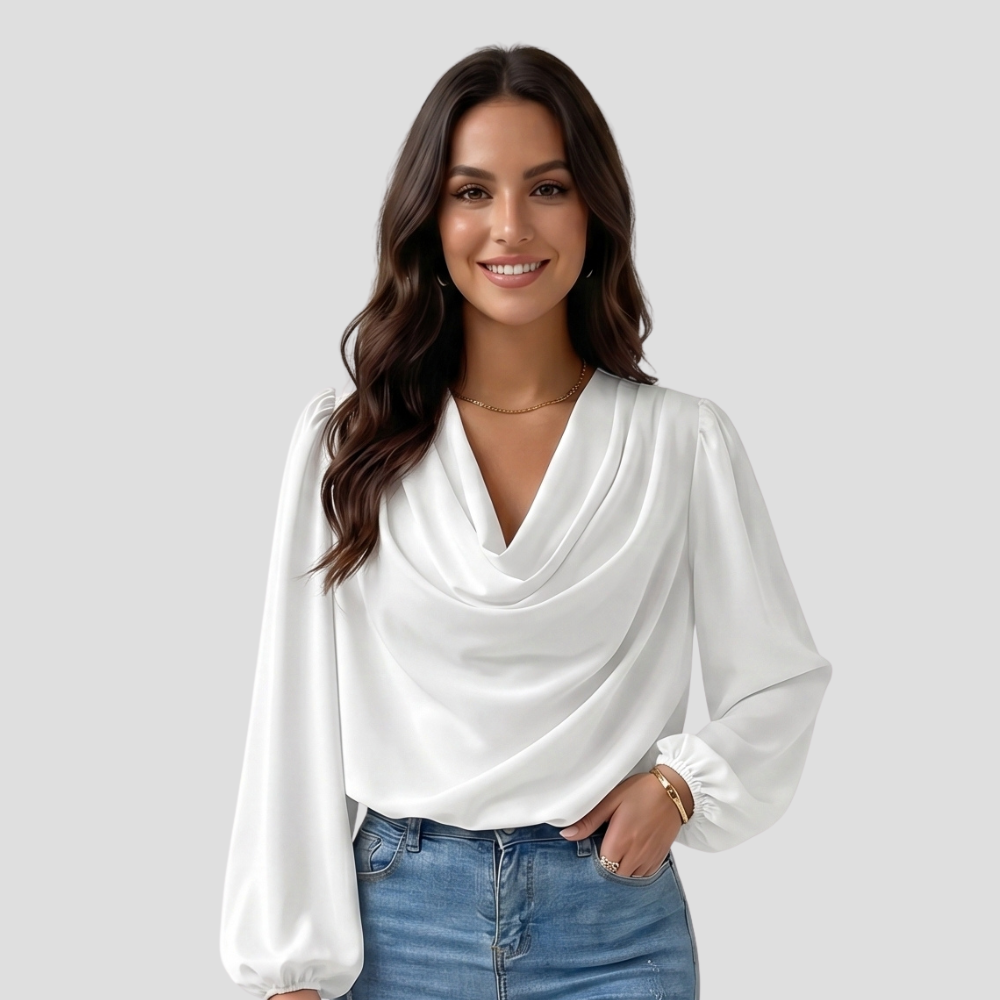Women Elegant V Neck Blouse Stylish Long Sleeve