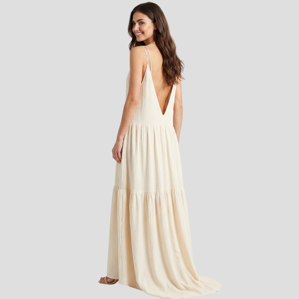 Women Elegant V Neck Maxi Dress Flowing