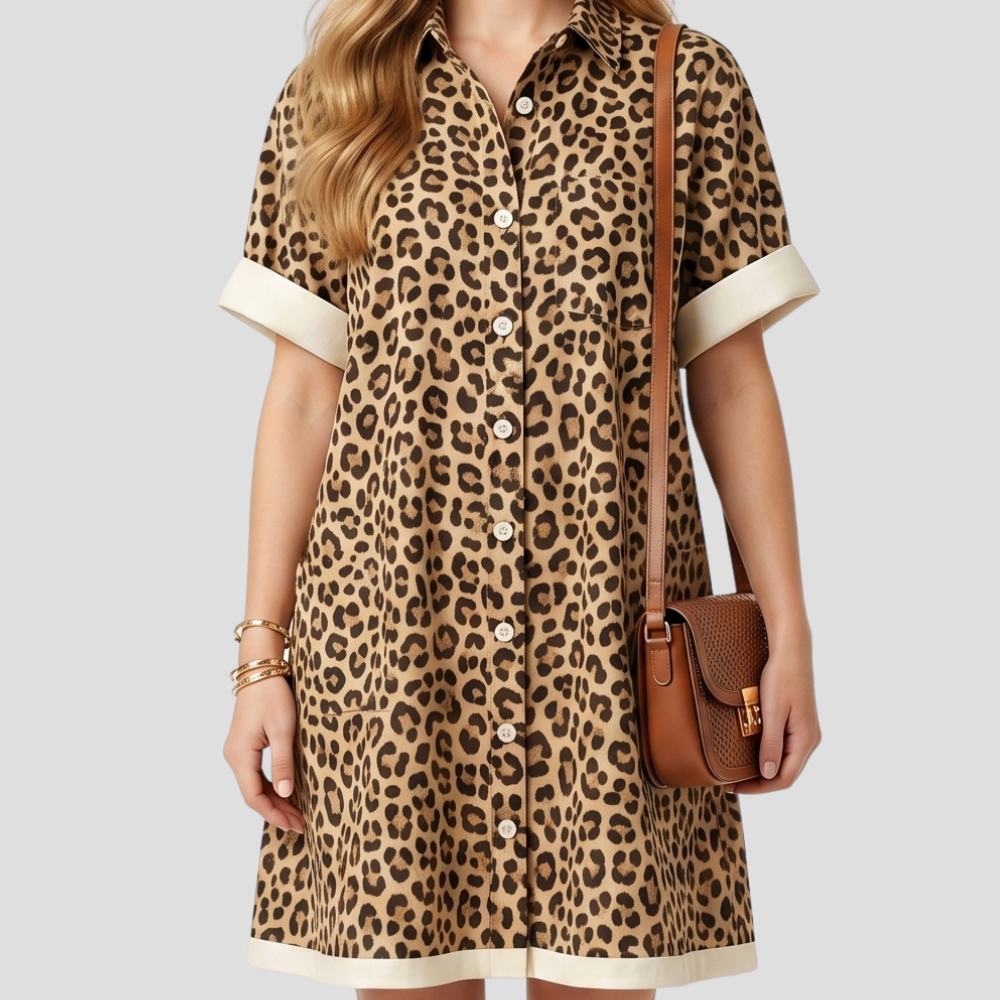 Women Stylish Leopard Print Button Up Romper