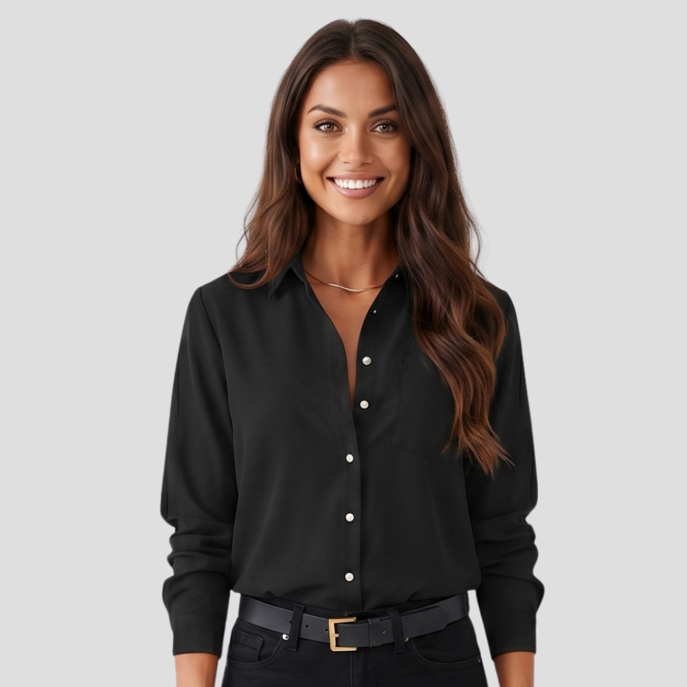 Women Elegant V Neck Button Up Blouse Long Sleeve