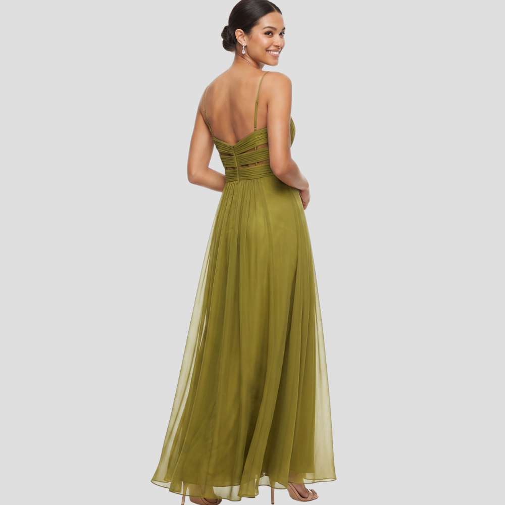 Women Elegant Ruched Maxi Dress Sleeveless Summer