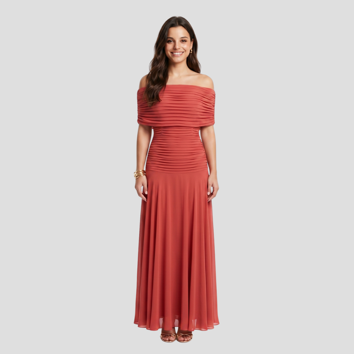 Women Elegant Off Shoulder Maxi Dress Summer Flowing Stylish