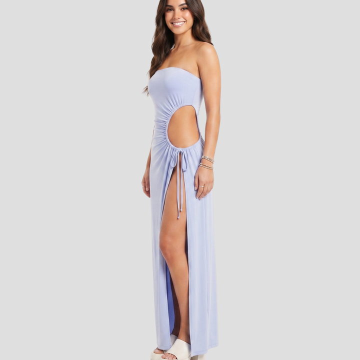 Women Elegant Strapless Maxi Dress Cutout Slit
