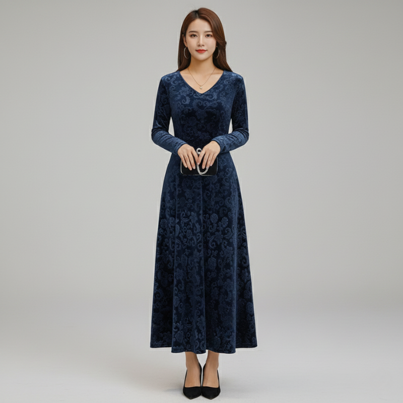 Isabella | Velvet Floral Evening Dress