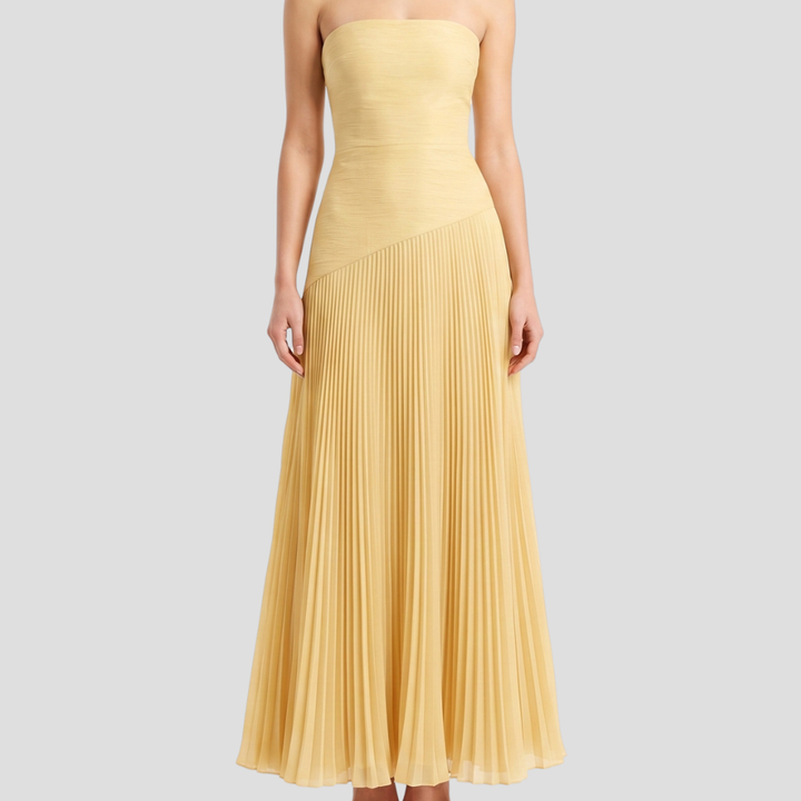 Women Elegant Strapless Maxi Dress Pleated Flowing