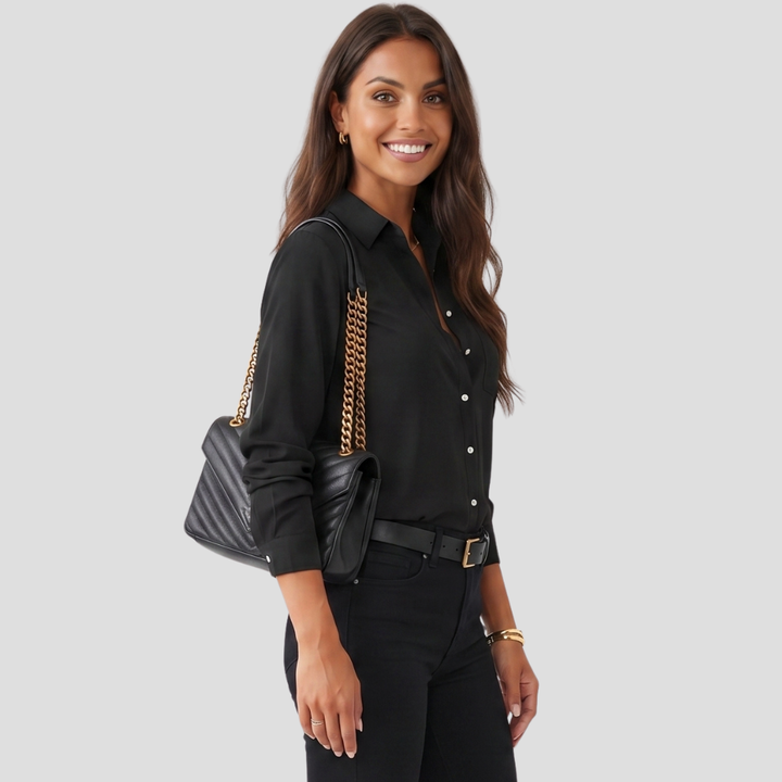 Women Elegant V Neck Button Up Blouse Long Sleeve