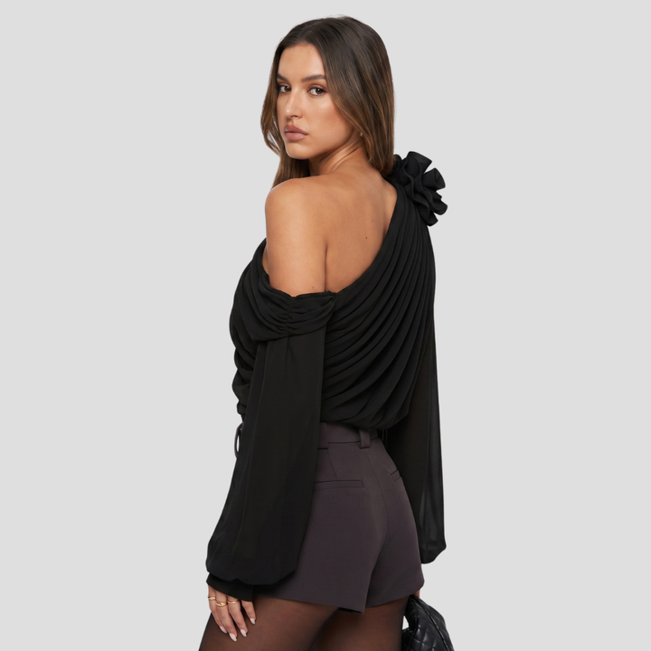 Women’s Elegant Asymmetrical T Shirt Floral Appliqué Stylish