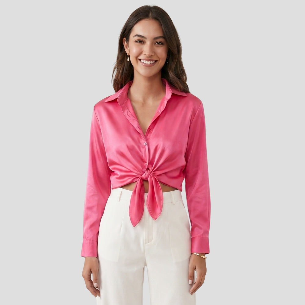 Women Elegant Button Up Blouse Long Sleeve