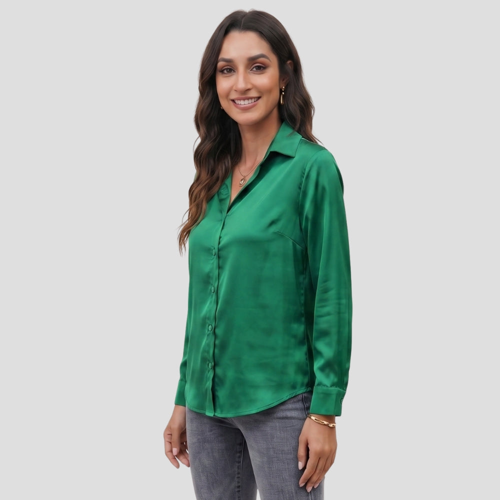 Women Elegant Button Up Blouse Long Sleeve