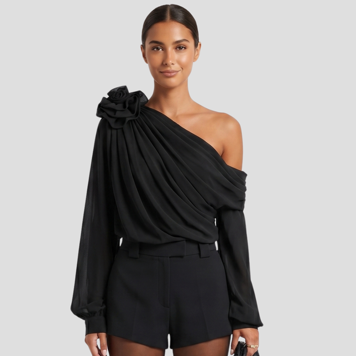 Women’s Elegant Asymmetrical T Shirt Floral Appliqué Stylish