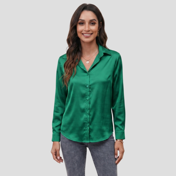 Women Elegant Button Up Blouse Long Sleeve