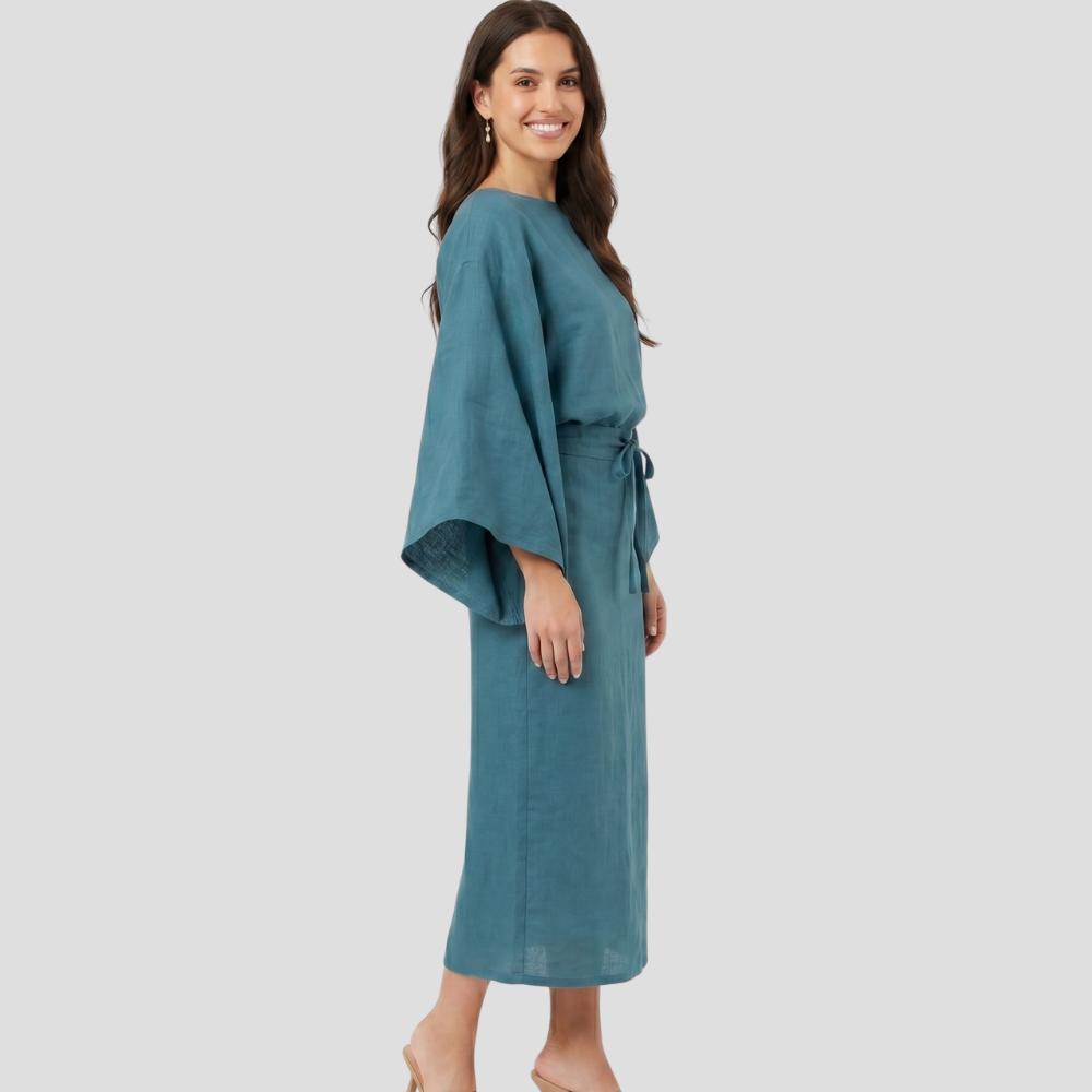 Women Elegant Midi Dress Kimono Sleeve Stylish