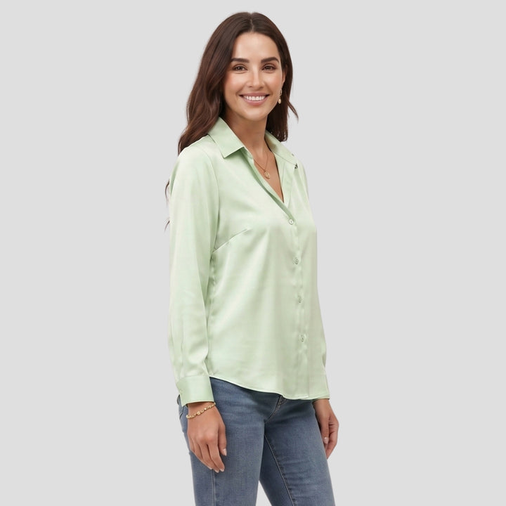 Women Elegant Button Up Blouse Long Sleeve