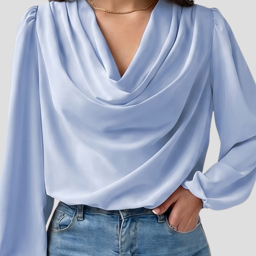 Women Elegant V Neck Blouse Stylish Long Sleeve