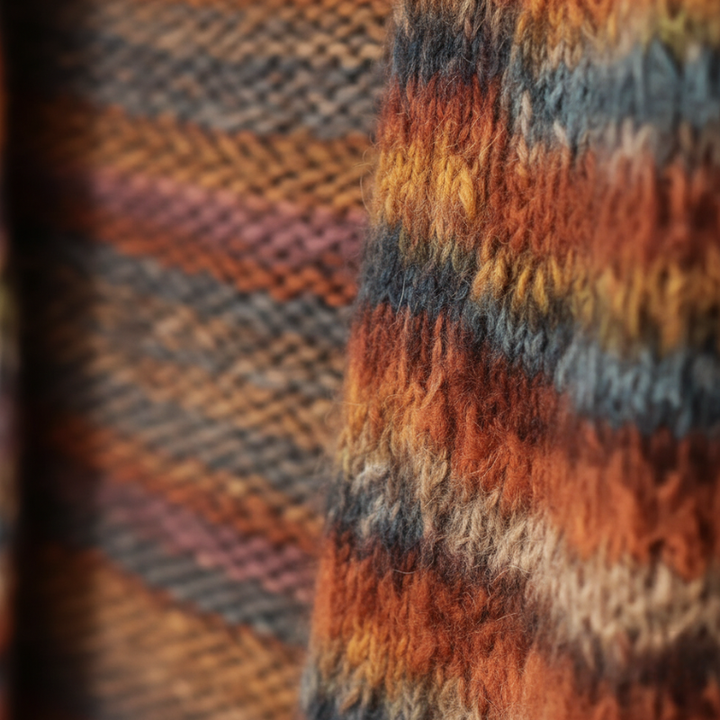 Close-up of a textured fabric with autumnal colors.