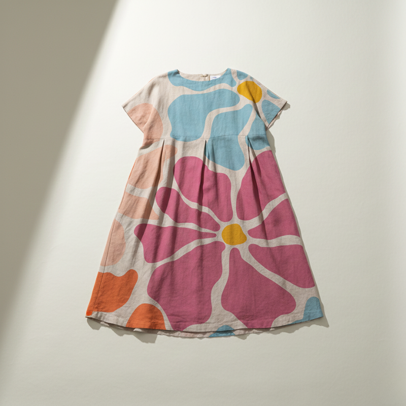 Colorful floral dress on a plain background