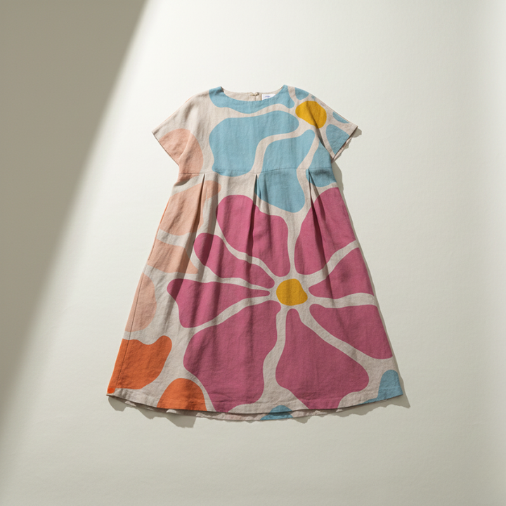 Colorful floral dress on a plain background