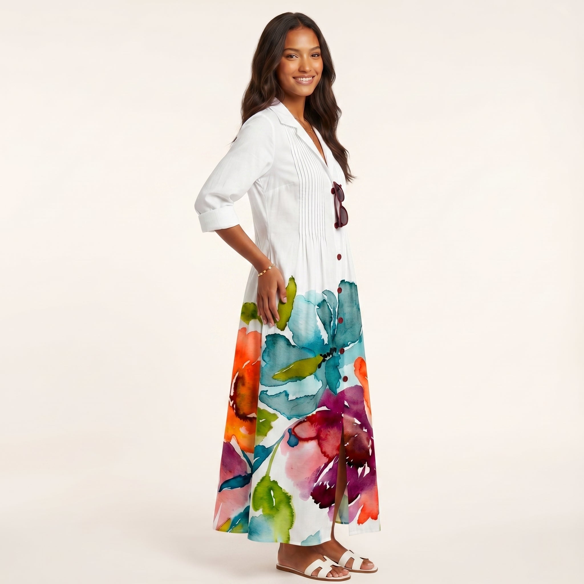 Women’s Printed Button-Down Relaxed Midi Dress