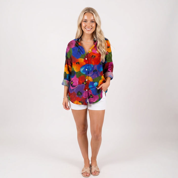 Women Elegant Floral Button Up Blouse Stylish